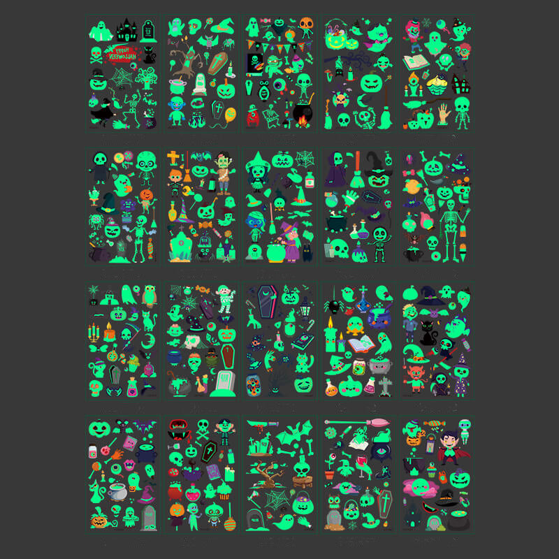 Pegatinas de tatuaje impermeables luminosas de dibujos animados de Halloween