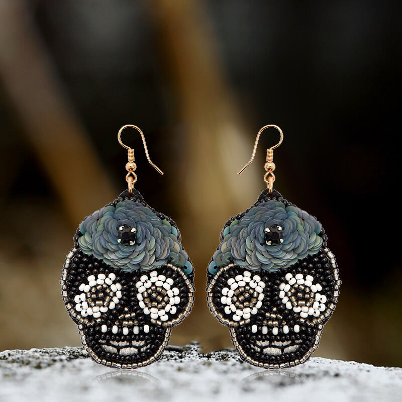 Halloween Hat Ghost Pumpkin Bat Rice Bead Earrings