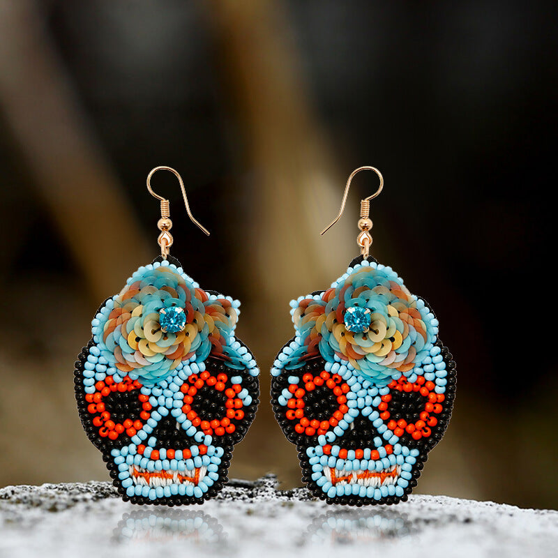 Halloween Hat Ghost Pumpkin Bat Rice Bead Earrings