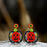 Halloween Hat Ghost Pumpkin Bat Rice Bead Earrings