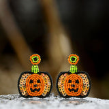 Halloween Hat Ghost Pumpkin Bat Rice Bead Earrings