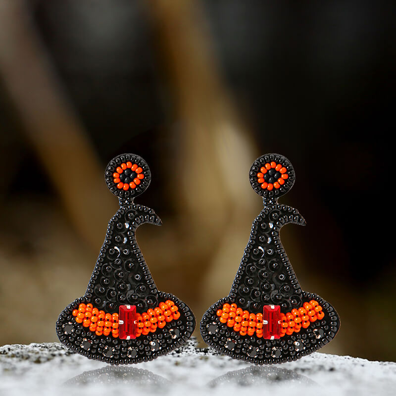 Halloween Hat Ghost Pumpkin Bat Rice Bead Earrings