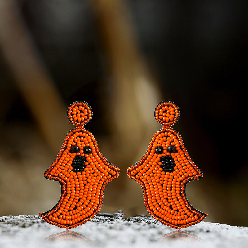 Halloween Hat Ghost Pumpkin Bat Rice Bead Earrings