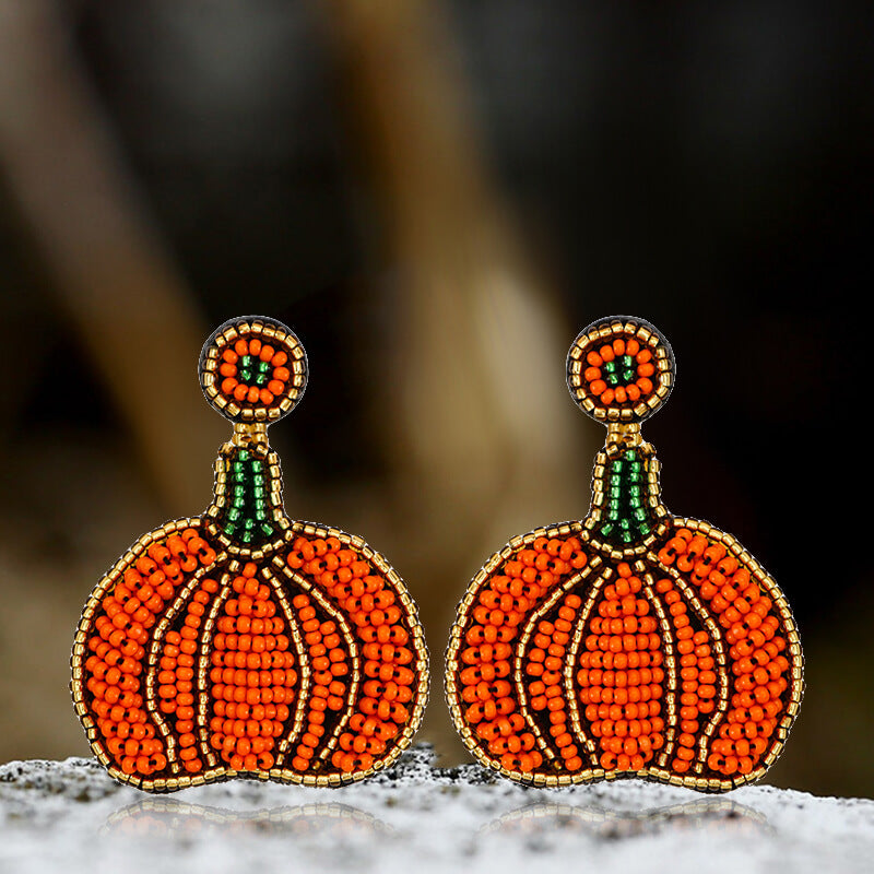 Halloween Hat Ghost Pumpkin Bat Rice Bead Earrings