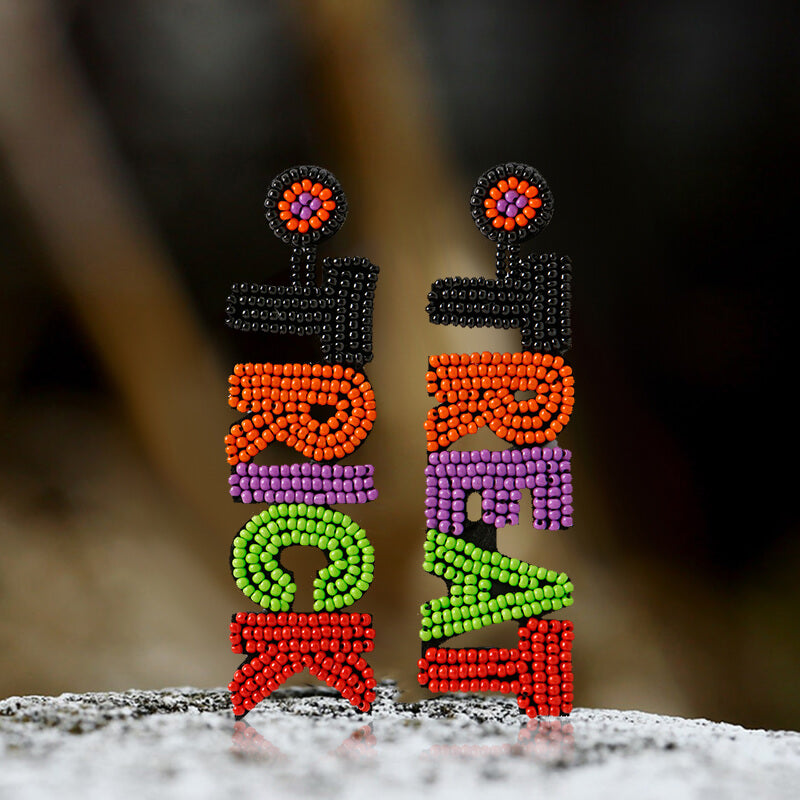 Halloween Hat Ghost Pumpkin Bat Rice Bead Earrings