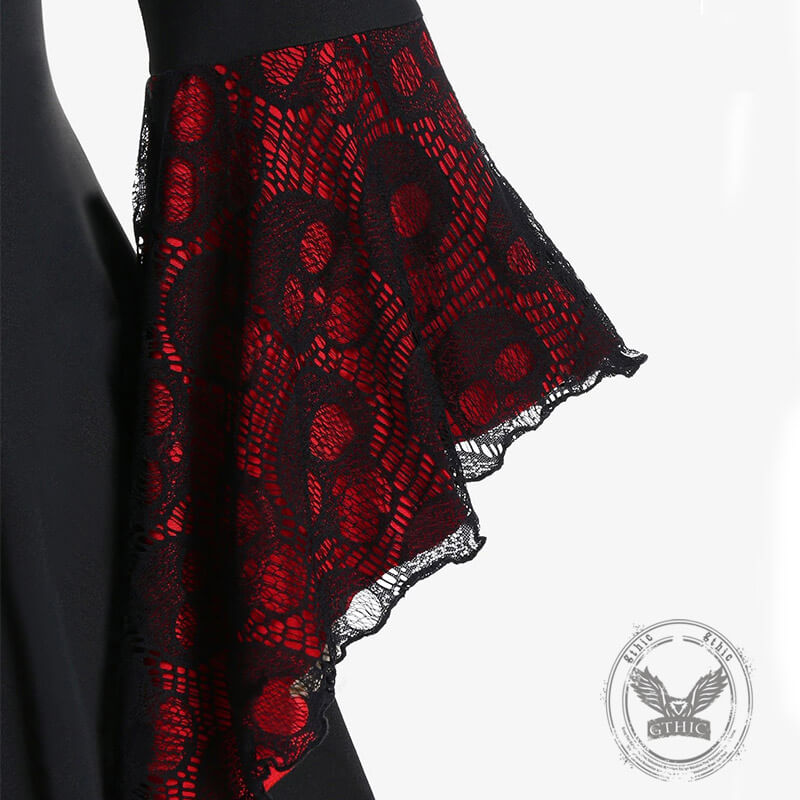 Halloween Lace Skull Lace-up Bell Sleeve Gothic Top | Gthic.com