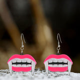 Halloween Pink Mouth Fangs Acrylic Earrings 01 | Gthic.com