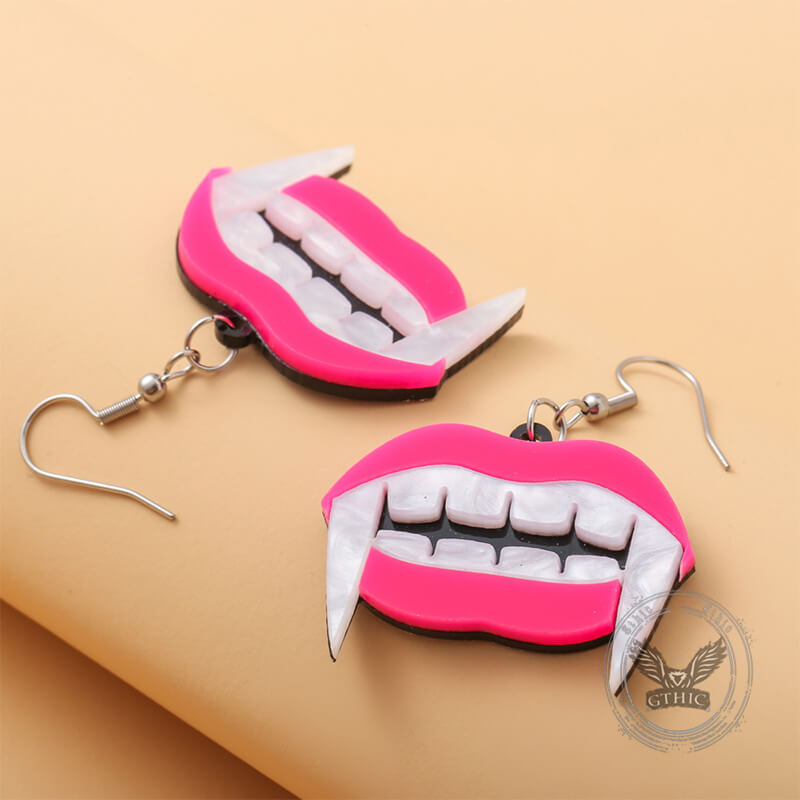 Halloween Pink Mouth Fangs Acrylic Earrings