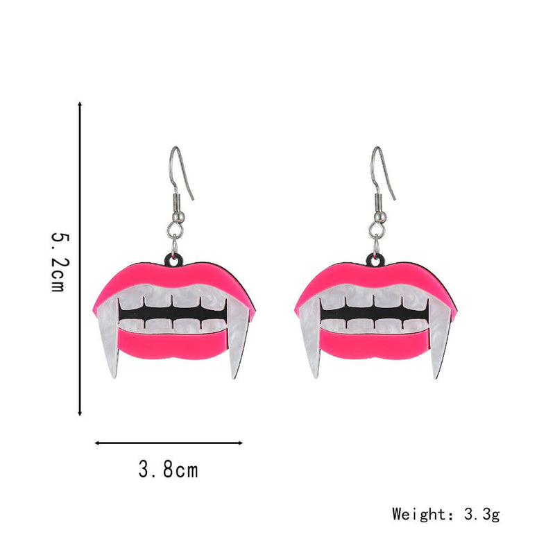 Halloween Pink Mouth Fangs Acrylic Earrings