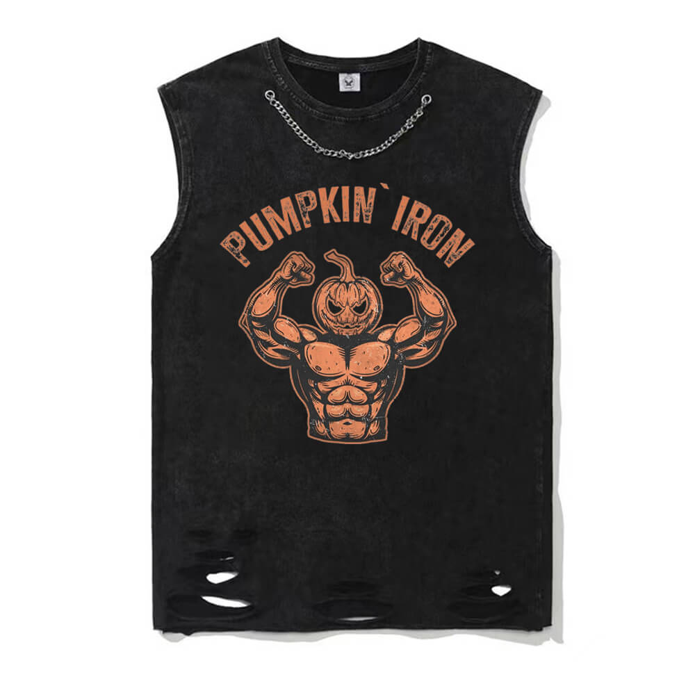 Halloween Pumpkin Iron Vintage Washed T-shirt Vest Top | Gthic.com