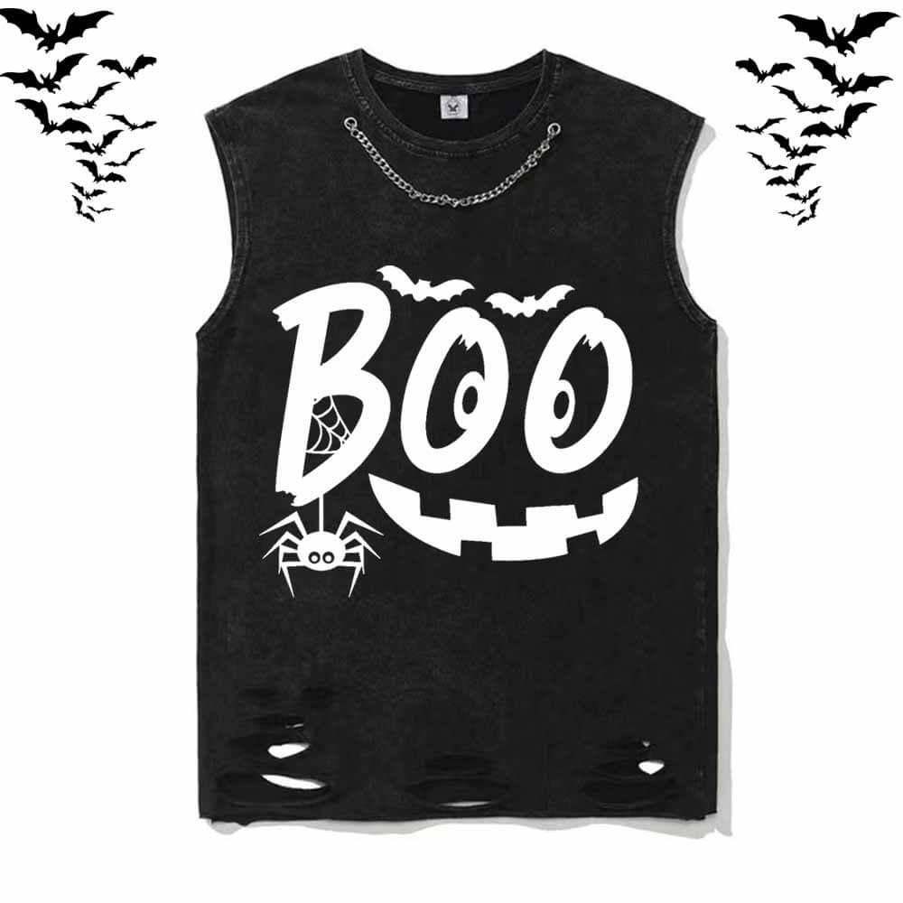 Halloween Spooky Boo Vintage Washed T-shirt Vest Top | Gthic.com