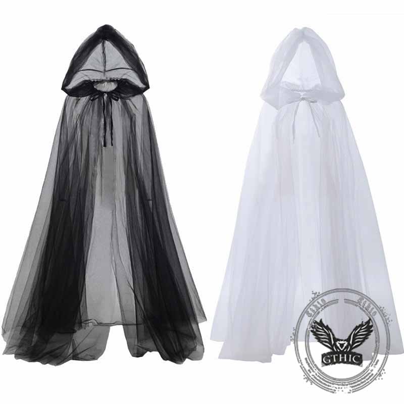 Halloween Witch Cosplay Mesh Long Hooded Cloak 01 | Gthic.com