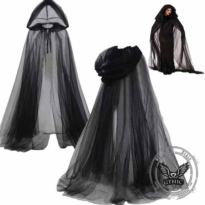 Halloween Witch Cosplay Mesh Long Hooded Cloak 03 | Gthic.com