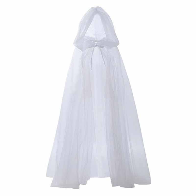 Halloween Witch Cosplay Mesh Long Hooded Cloak