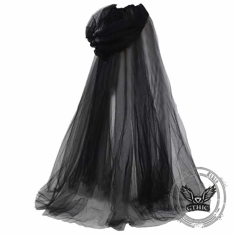 Halloween Witch Cosplay Mesh Long Hooded Cloak