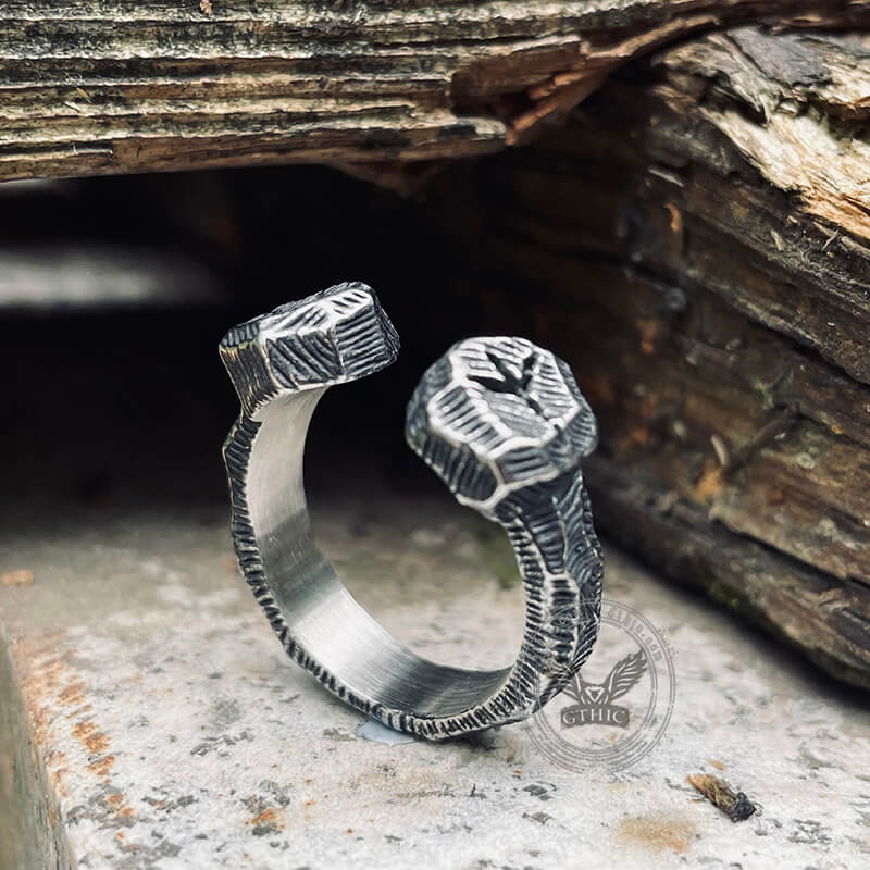 Hammered Pattern Runes Stainless Steel Open Ring – GTHIC
