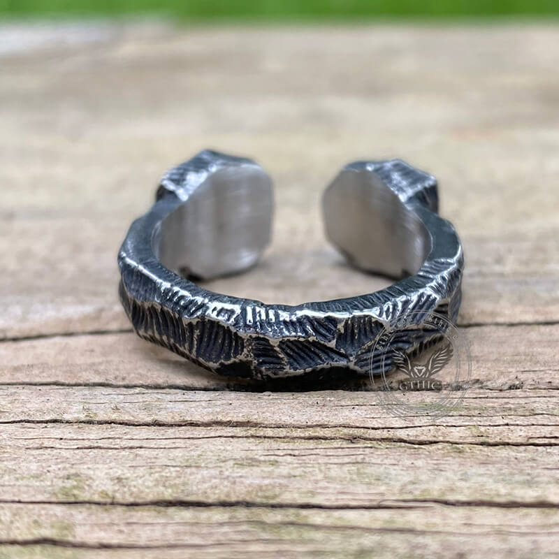 Hammered Pattern Runes Stainless Steel Open Ring