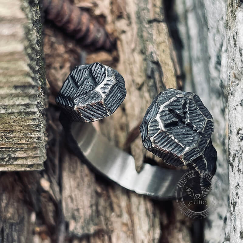 Hammered Pattern Runes Stainless Steel Open Ring | Gthic.com