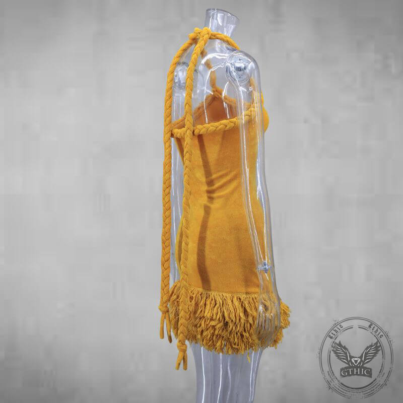 Hand-Woven Rope Strap Fringe-Hem Mini Dress | Gthic.com