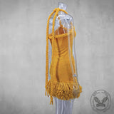 Hand-Woven Rope Strap Fringe-Hem Mini Dress | Gthic.com