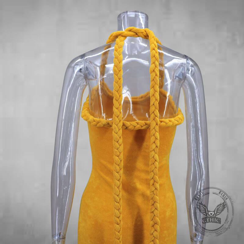 Hand-Woven Rope Strap Fringe-Hem Mini Dress