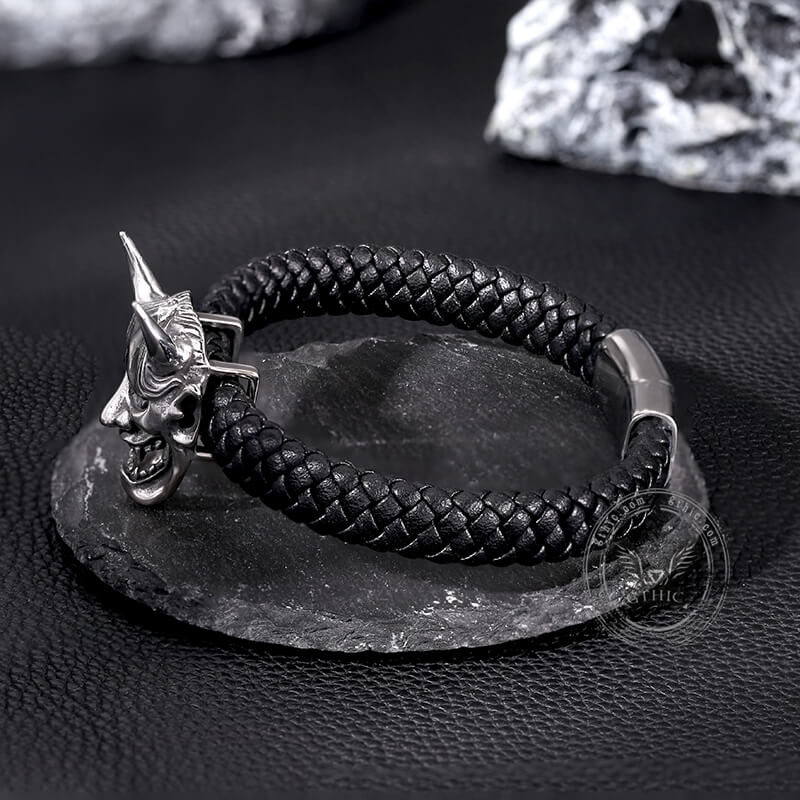 Hannya Oni Stainless Steel Leather Bracelet