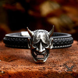 Hannya Oni Stainless Steel Leather Bracelet | Gthic.com