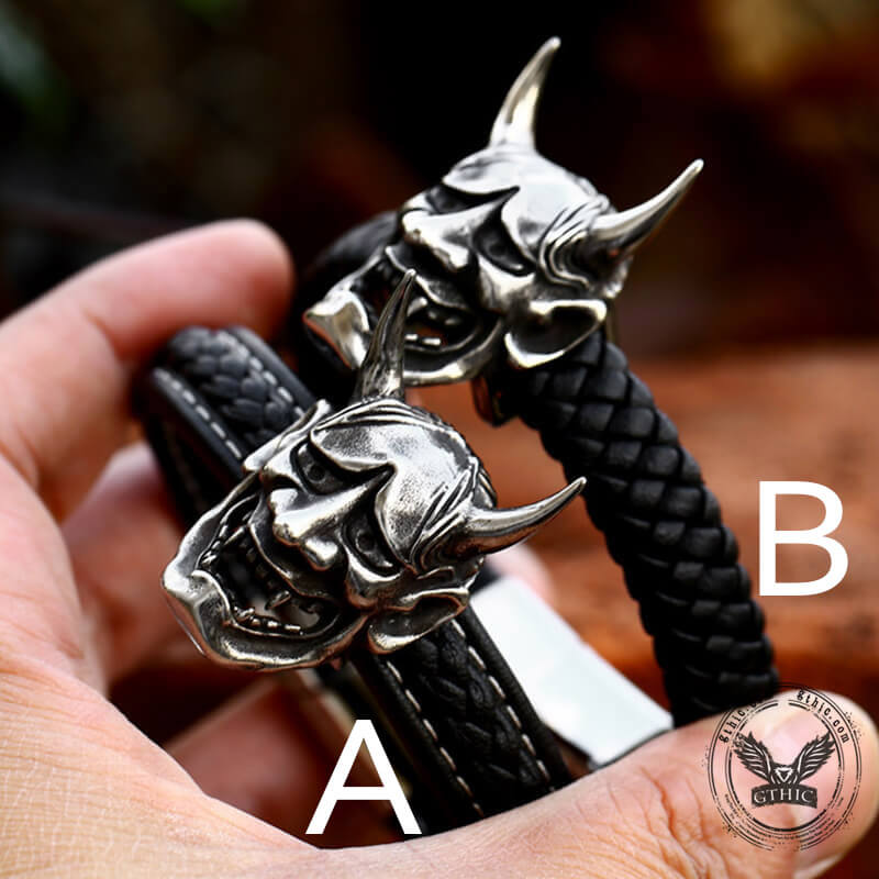 Hannya Oni Stainless Steel Leather Bracelet