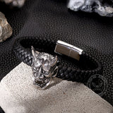 Hannya Oni Stainless Steel Leather Bracelet