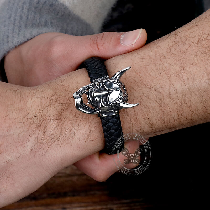 Hannya Oni Stainless Steel Leather Bracelet
