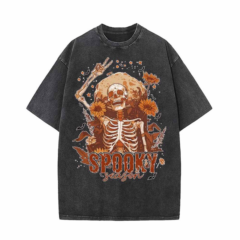 Happy Skeleton Spooky Season Vintage Washed T-shirt | Gthic.com