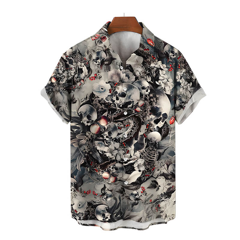 Hawaiian Skeleton Print Polyester Shirt | Gthic.com