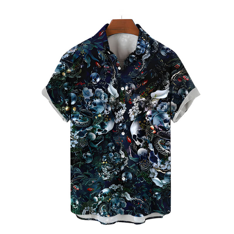 Hawaiian Skeleton Print Polyester Shirt | Gthic.com