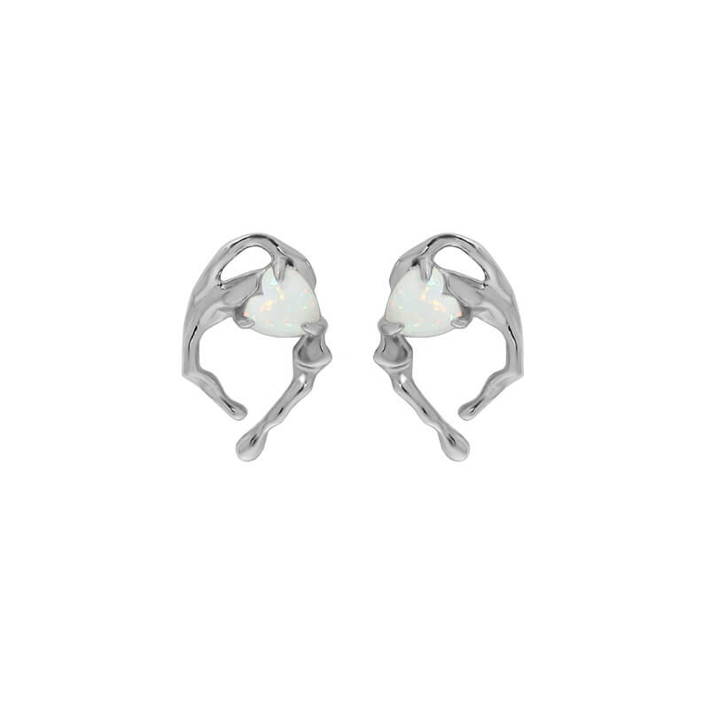 Heart-shaped Opal Irregular Design Sterling Silver Earrings | Gthic.com