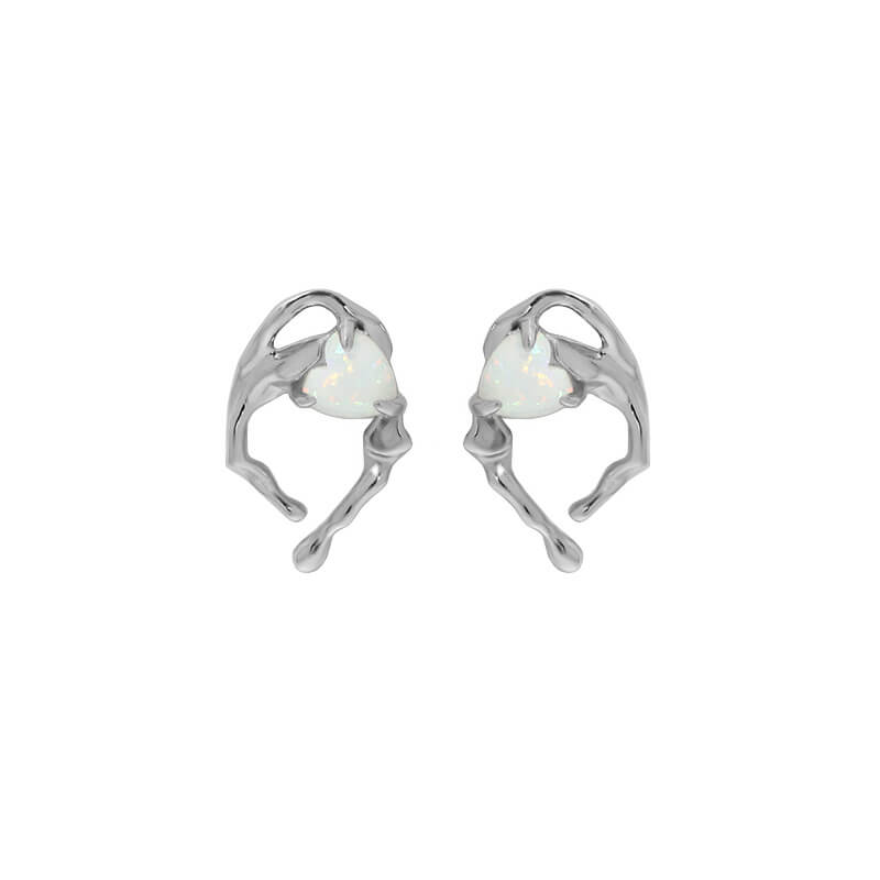 Heart-shaped Opal Irregular Design Sterling Silver Earrings | Gthic.com