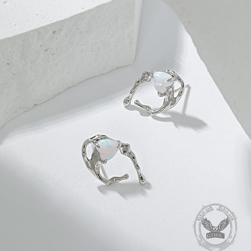 Heart-shaped Opal Irregular Design Sterling Silver Earrings | Gthic.com