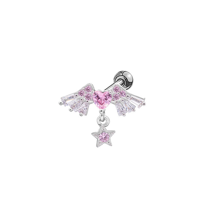 Heart-Shaped Wings Stainless Steel Piercing Earrings | Gthic.com