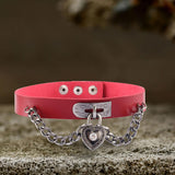 Heart Lock Alloy Leather Choker Necklace | Gthic.com