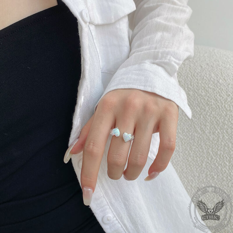 Heart Opal Sterling Silver Adjustable Ring | Gthic.com