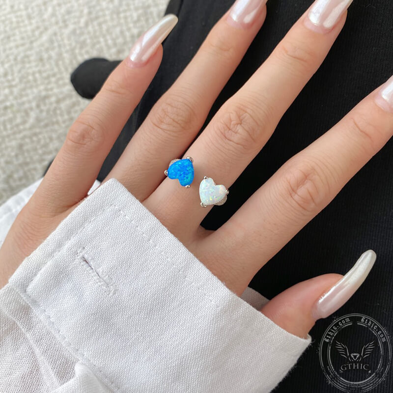 Heart Opal Sterling Silver Adjustable Ring | Gthic.com