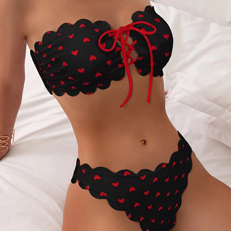 Heart Pattern Bandeau Bikini Set | Gthic.com