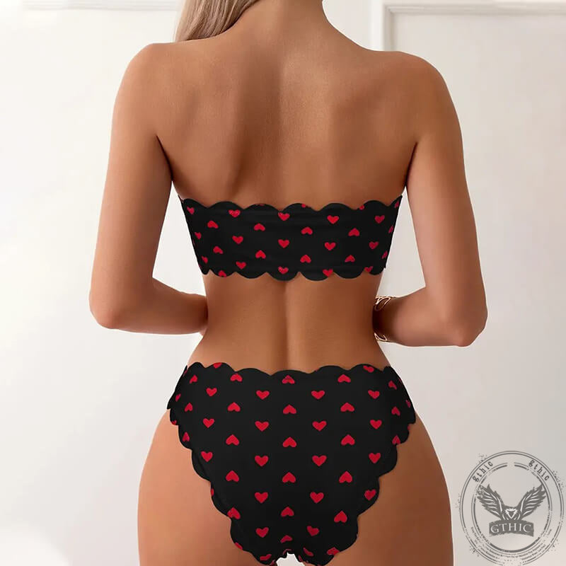 Heart Pattern Bandeau Bikini Set | Gthic.com