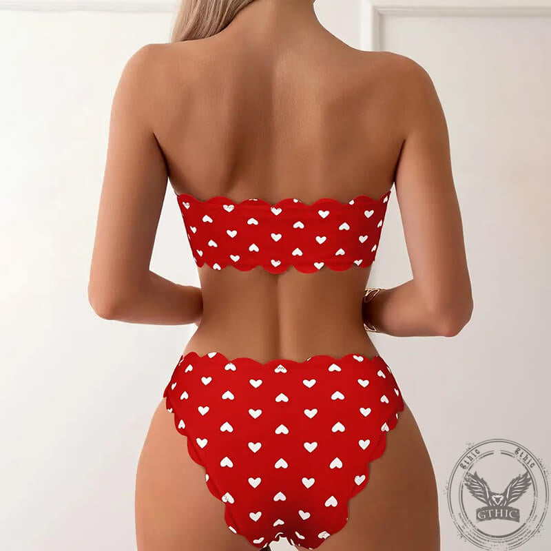 Heart Pattern Bandeau Bikini Set | Gthic.com