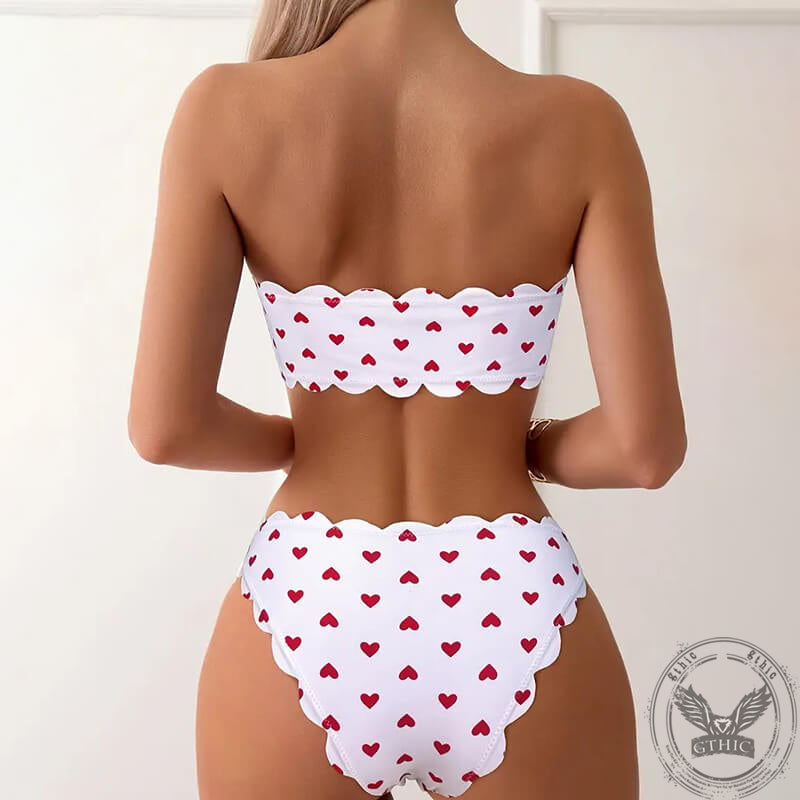 Heart Pattern Bandeau Bikini Set | Gthic.com