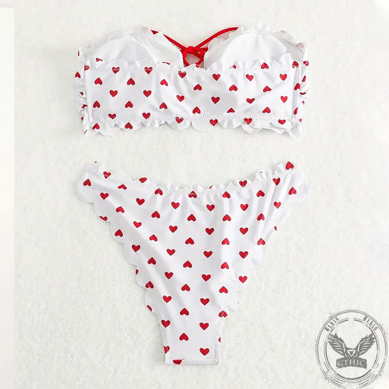 Heart Pattern Bandeau Bikini Set | Gthic.com