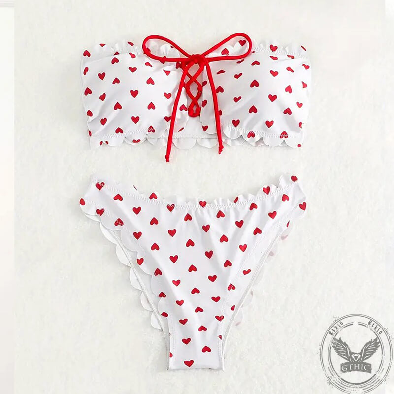 Heart Pattern Bandeau Bikini Set | Gthic.com