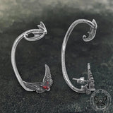 Heart Shape Zircon Devil Wings Stainless Steel Ear Cuff Earrings| Gthic.com