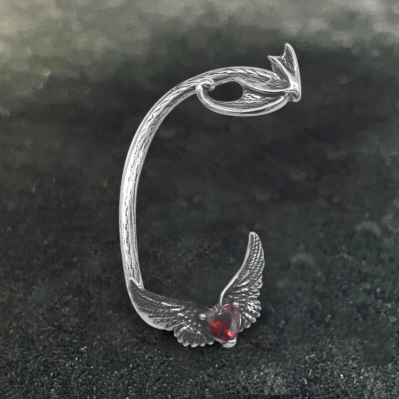 Heart Shape Zircon Devil Wings Stainless Steel Ear Cuff Earrings| Gthic.com