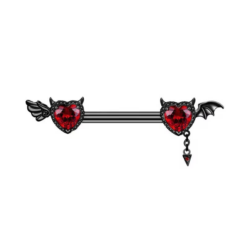 Heart Shaped Devil Wings Stainless Steel Piercing Ring | Gthic.com