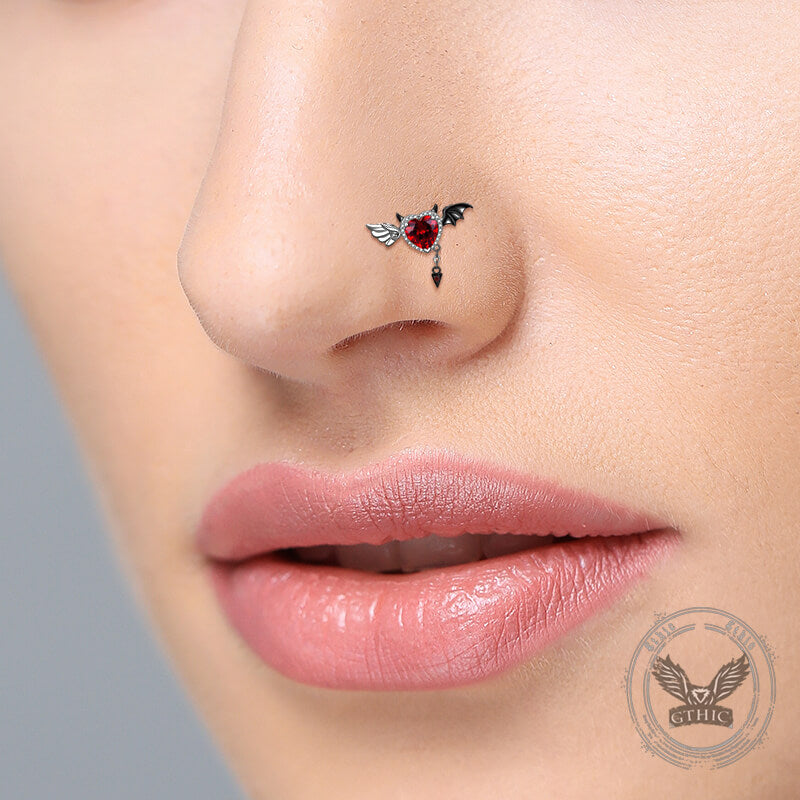 Heart Shaped Devil Wings Stainless Steel Piercing Ring